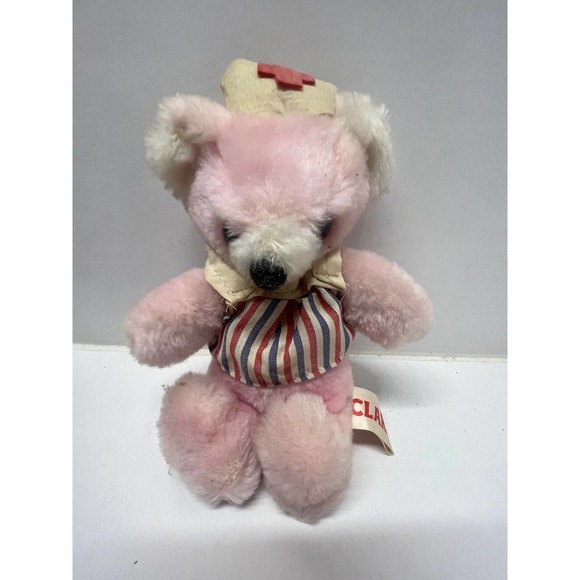 Vintage Pink Nurse Teddy Bear Clara w/ Original Push Tag - Picture 1 of 2